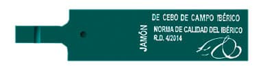 Il sigillo è verde. Identifica il Prosciutto iberico de cebo de campo, la Spalla iberica de cebo de campo e la Lonza iberica de cebo de campo del 100%, del 75% e del 50% di razza iberica.