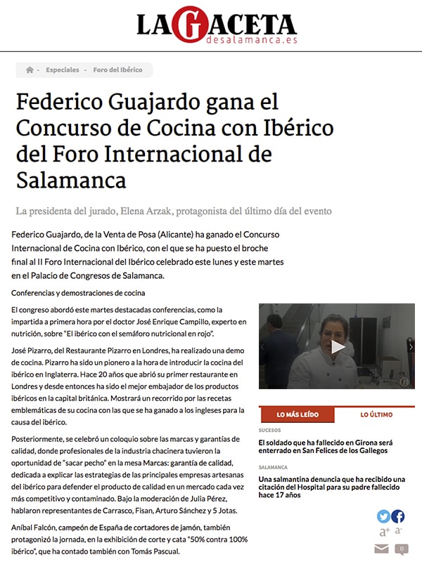 Federico Guajardo gana Concurso de Cocina con Ibérico del Foro Internacional de Salamanca 2019