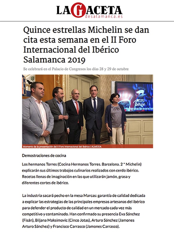 Publicación sobre II Foro Internacional del Ibérico Salamanca 2019