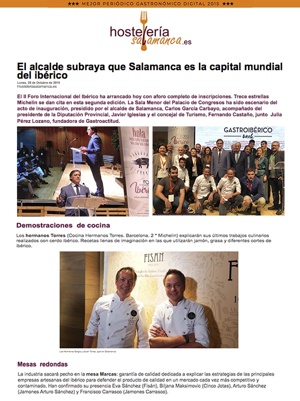 Publicación sobre Salamanca como capital mundial del ibérico