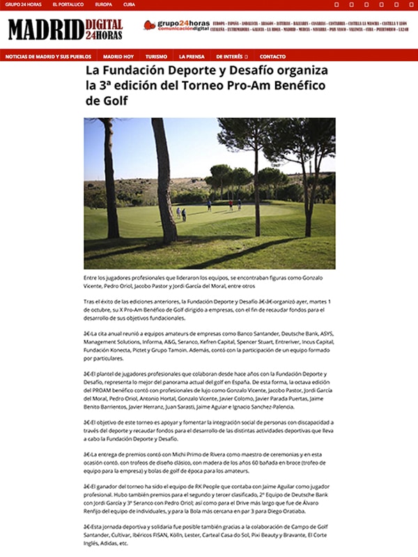 Publicación sobre La Fundación Deporte y Desafío organiza la 3a edición del Torneo Pro-Am Bené co de Golf con participación de FISAN