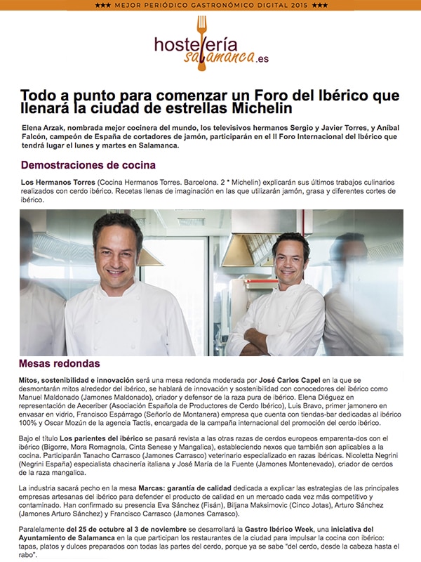 Publicación sobre Foro del Ibérico 2019 en Hostelería Salamanca