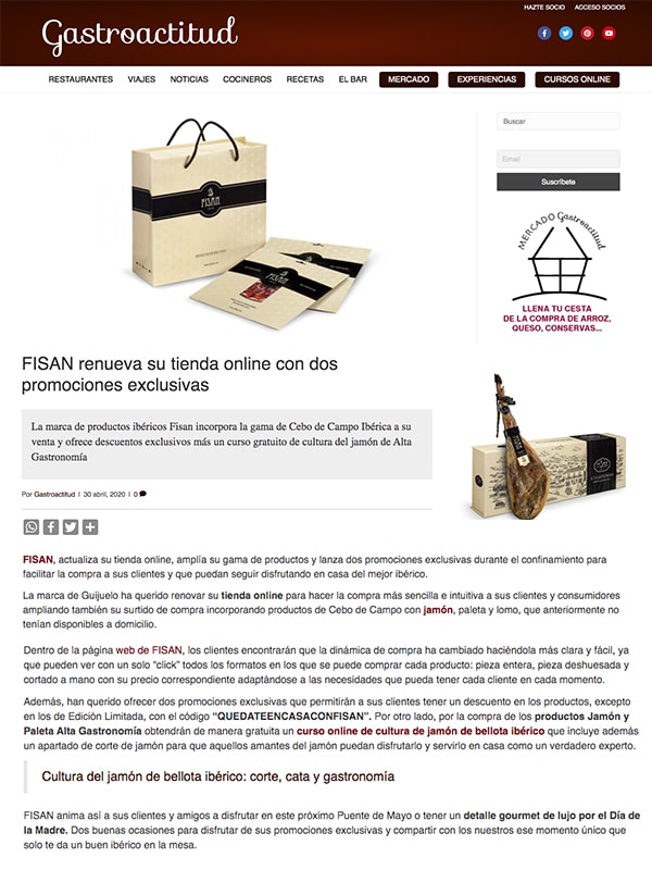 Publicación sobre FISAN y la incorporación de la gama de Cebo de Campo Ibérica a su venta