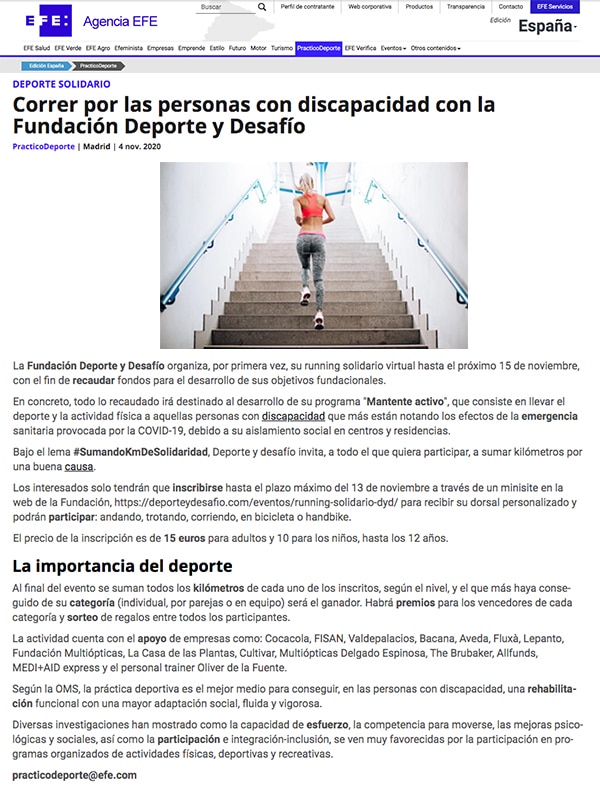 Publicación sobre Correr por las personas con discapacidad con la Fundación Deporte y Desafío