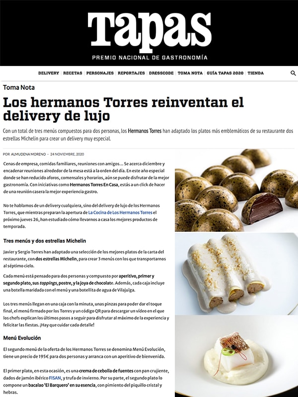 Publicación sobre Los hermanos Torres reinventan el delivery de lujo con menú de la mano de FISAN