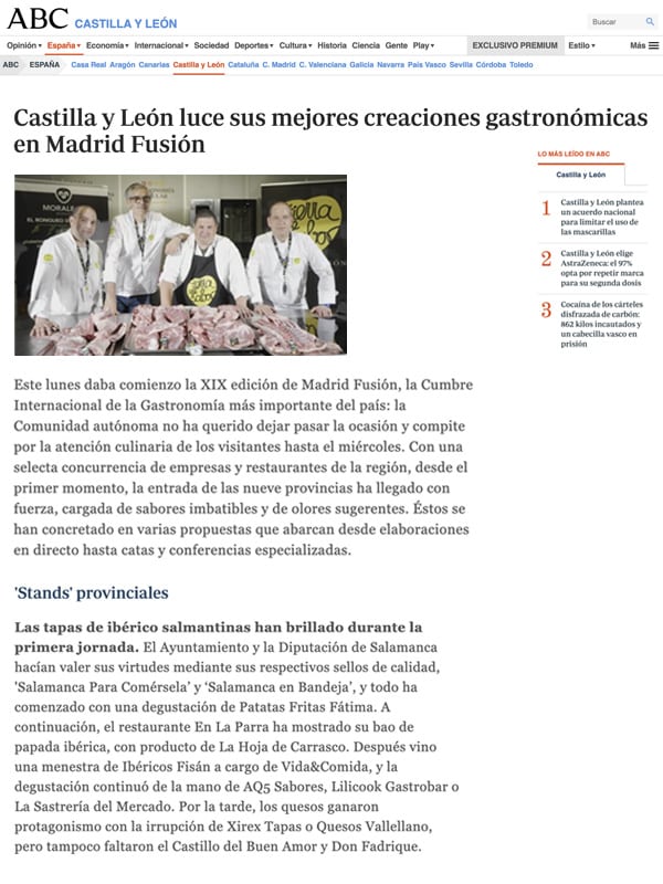 Publicación sobre FISAN con Castilla y León en Madrid Fusión