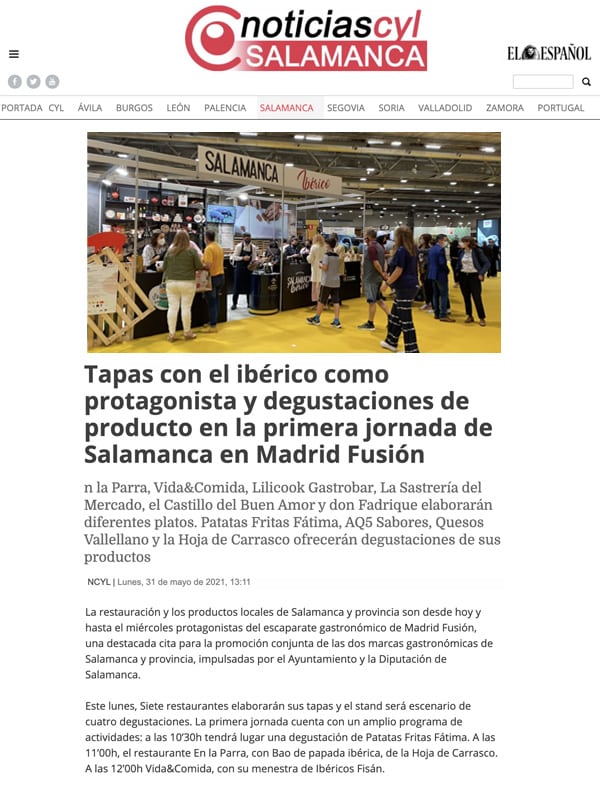 Publicación sobre FISAN en Madrid Fusión 2021