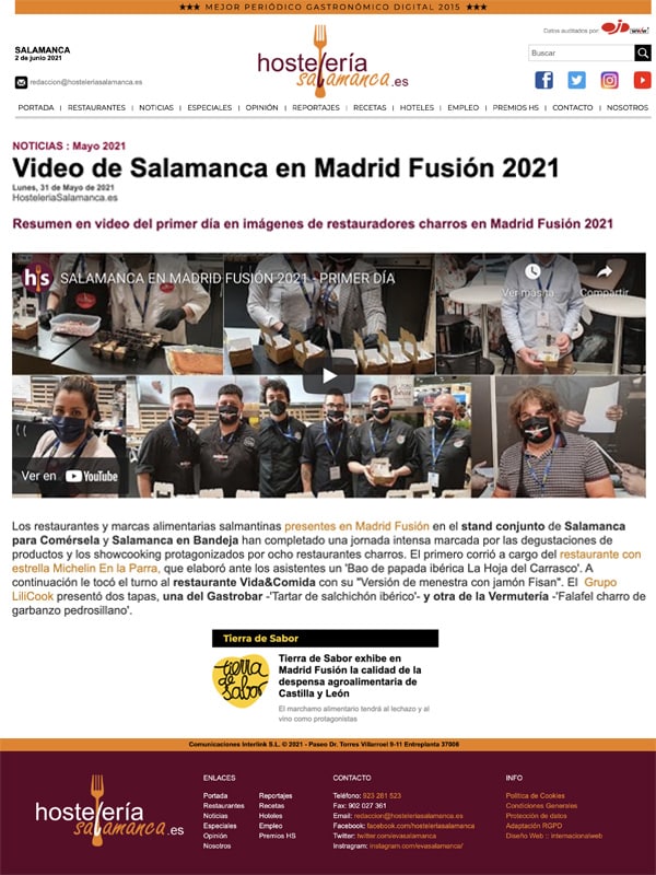 Publicación sobre video resumen FISAN en Madrid Fusión 2021