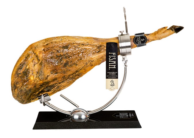 Jamón de bellota ibérico FISAN sobre jamonero