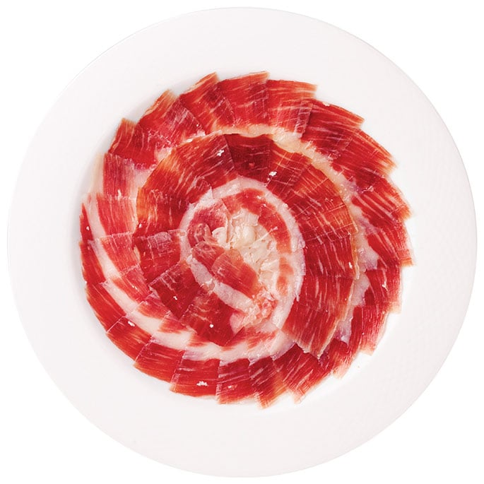 Plato de lascas de jamón de bellota ibérico FISAN cortado a mano