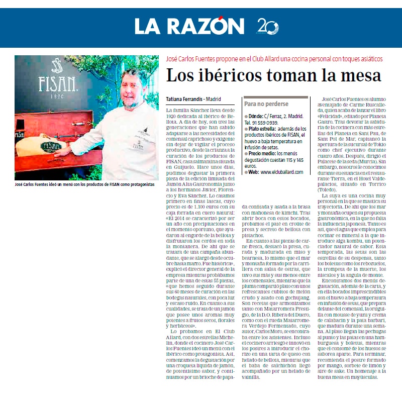 Publicación de FISAN en La razón