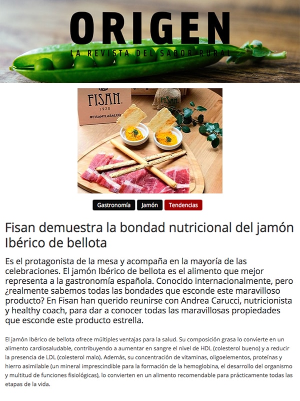 Publicación sobre bondad nutricional de jamón FISAN