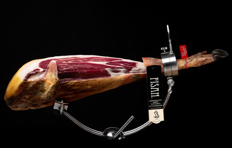 Jamón ibérico de bellota FISAN listo para cortar en jamonero