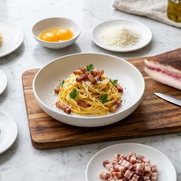 Espaguetis a la Carbonara con Guanciale Ibérico FISAN