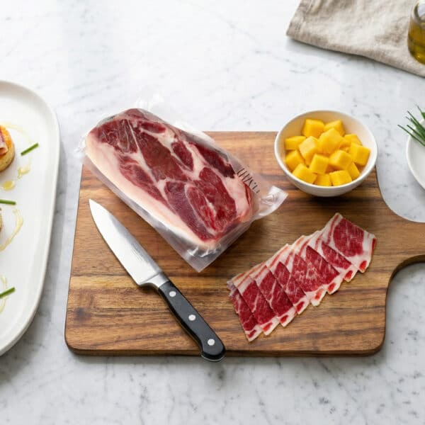 Pincho de Jamón de Bellota FISAN con Mango y Cebollino