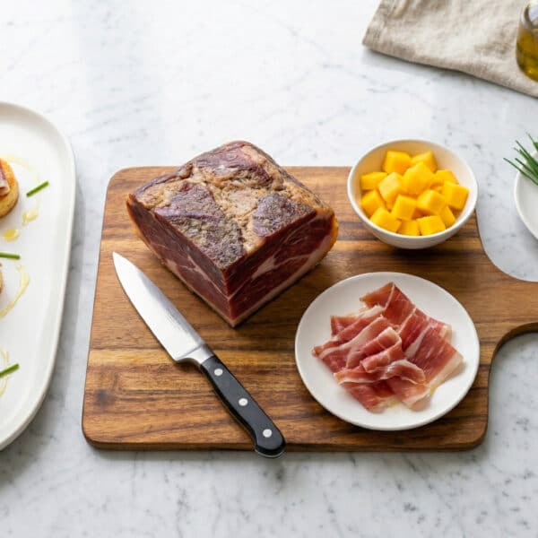 Pincho de Jamón de Bellota FISAN con Mango y Cebollino